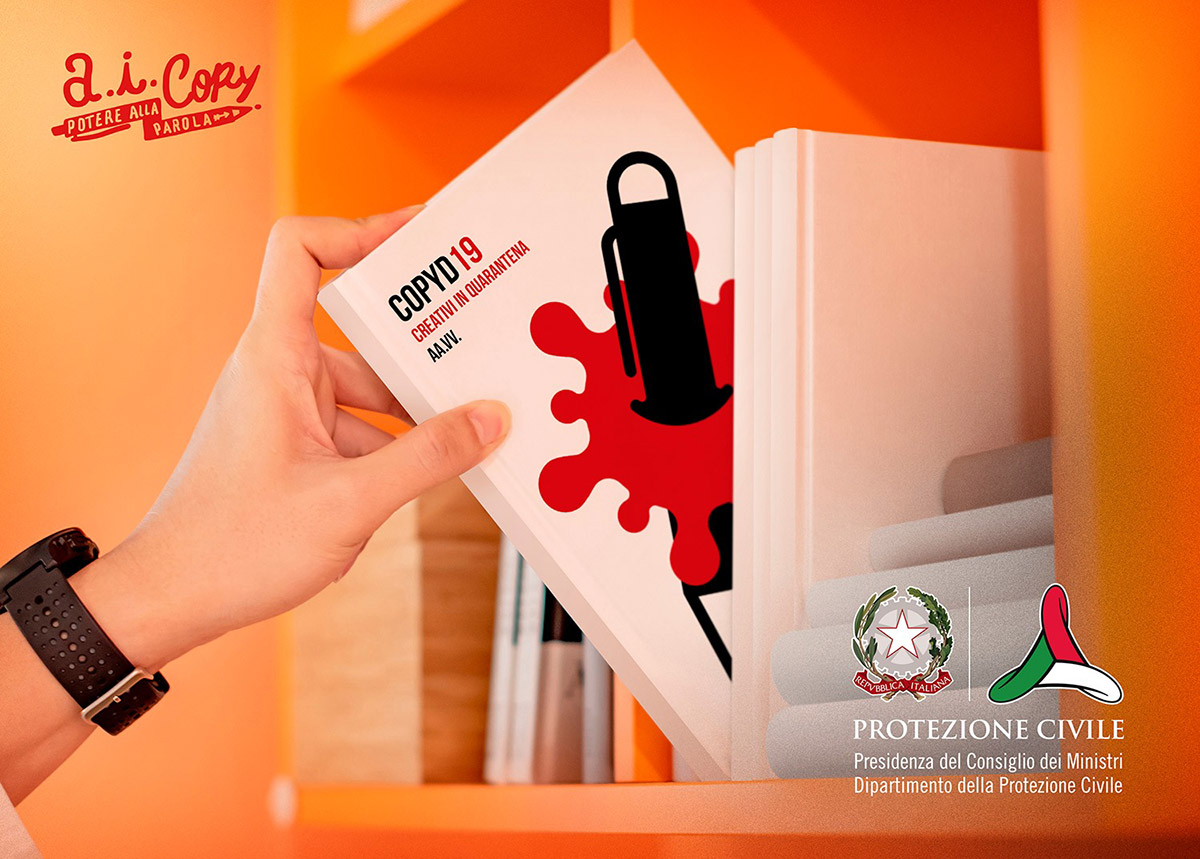 Copertina del libro Copyd19 dove 70 copywriter hanno raccontato la loro quarantena nel libro ‘Copyd19’ il cui ricavato dalla vendite sarà interamente devoluto alla Protezione Civile.